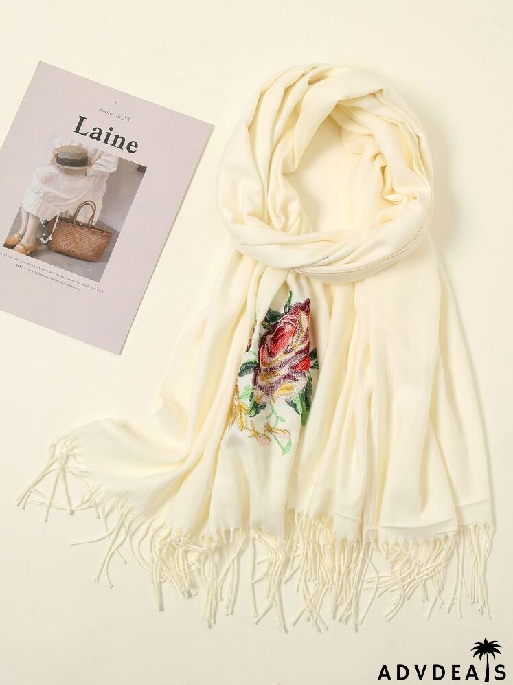 Flower Embroidered Scarf