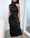 Long Formal Satin Dress Mock Neck High Neck Evening Dress