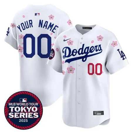 Men's Los Angeles Dodgers Custom White Tokyo 2025 Cool Base Stitched Baseball Jersey
