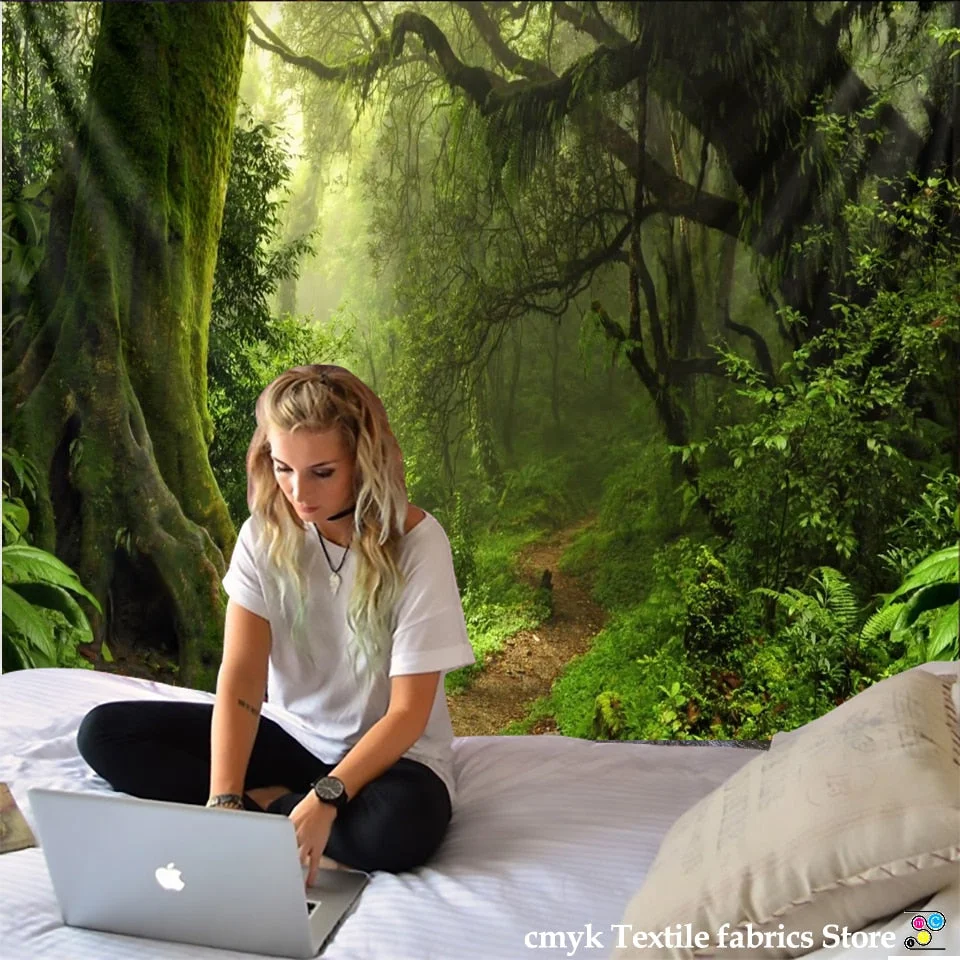 Forest Stream Tapestry Wall Hanging Sandy Beach Picnic Rug Camping Tent Sleeping Pad Home Decor Bedspread Sheet Wall Cloth