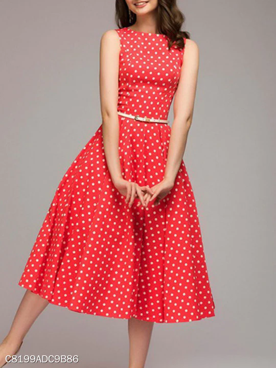Round Neck Polka Dot Skater Dress