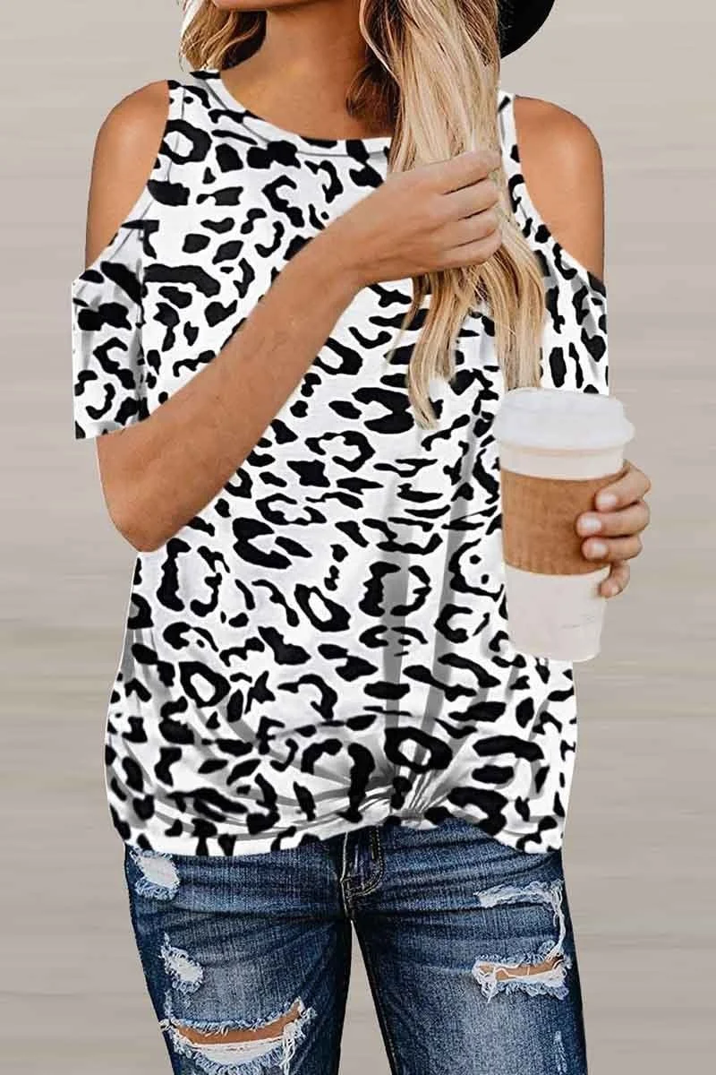 Off-Shoulder Leopard Print T-Shirt ( 2 Colors )