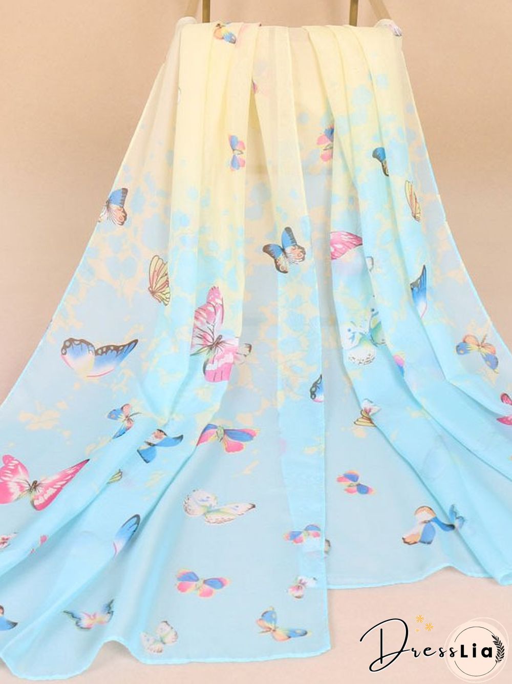 Bohemian Gradient Butterfly Pattern Silk Scarf Beach Scarf Everyday Matches