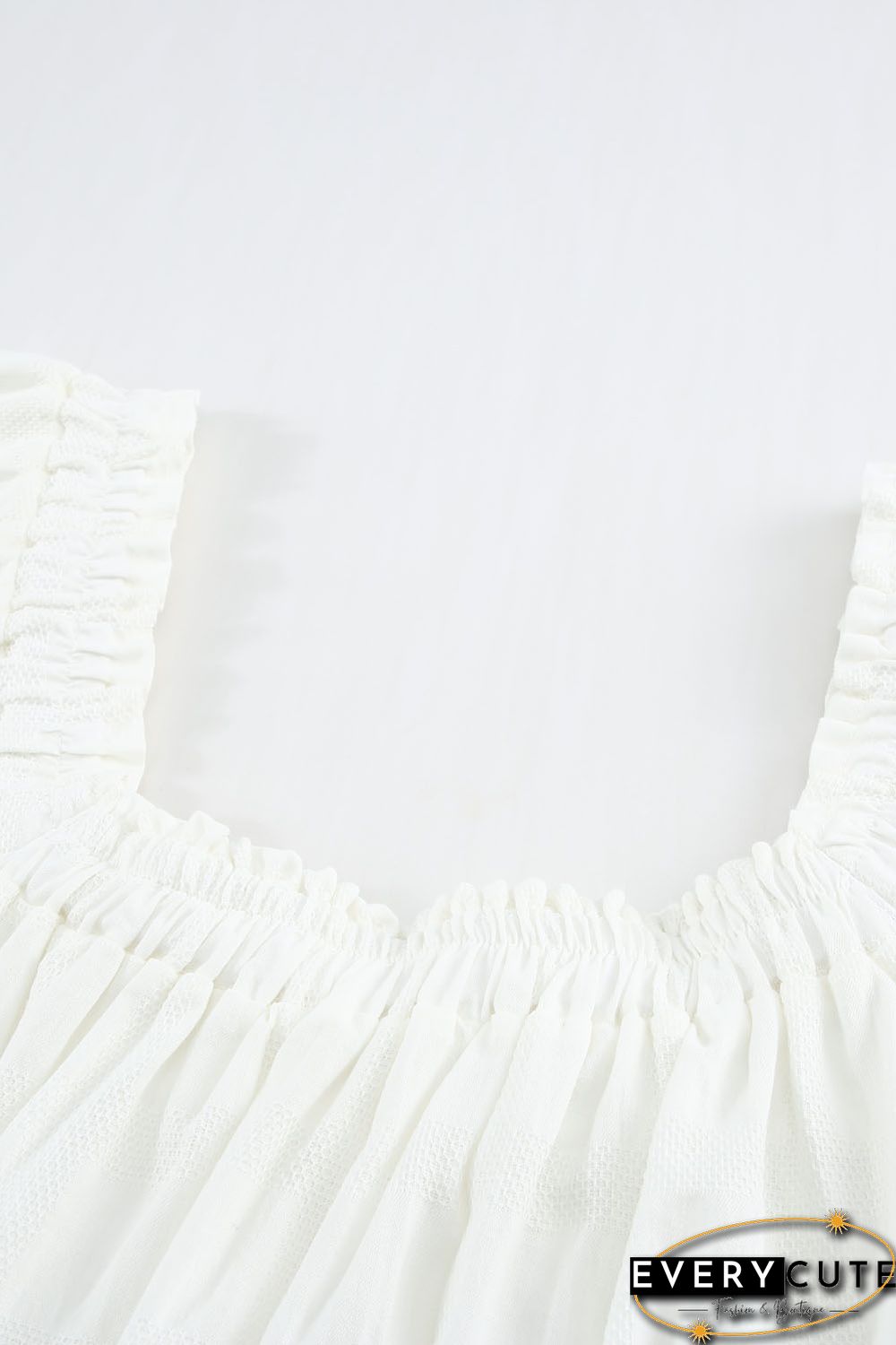 White Square Neck Jacquard Short Sleeves Top