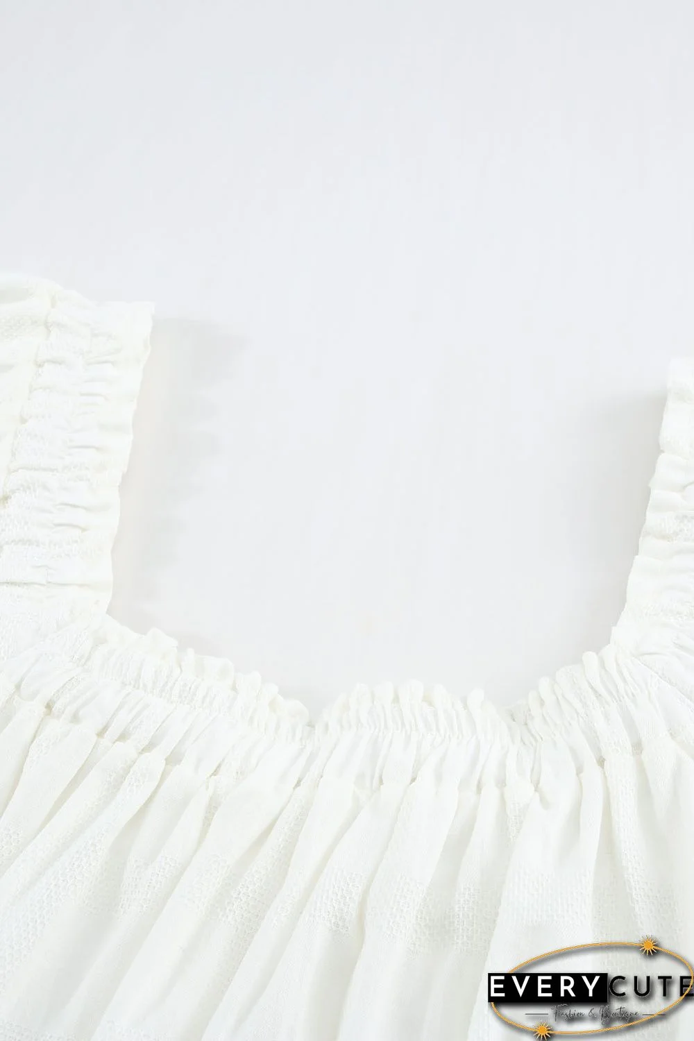 White Square Neck Jacquard Short Sleeves Top