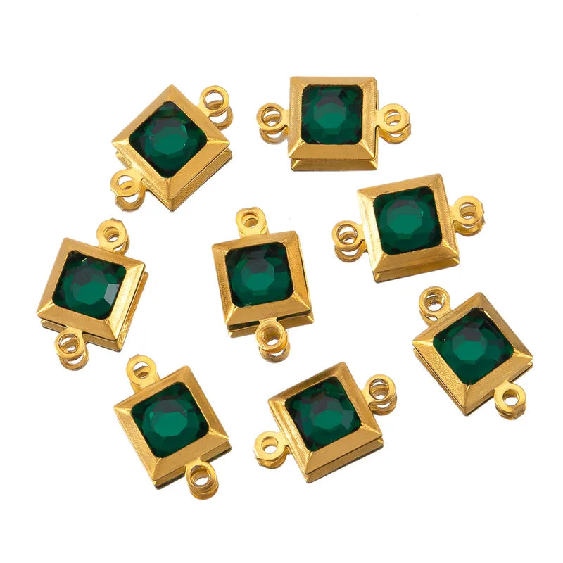 10 PCS/Package 6.5*11.5mm 304 Stainless Steel Zircon Square Pendant Jewelry Accessories