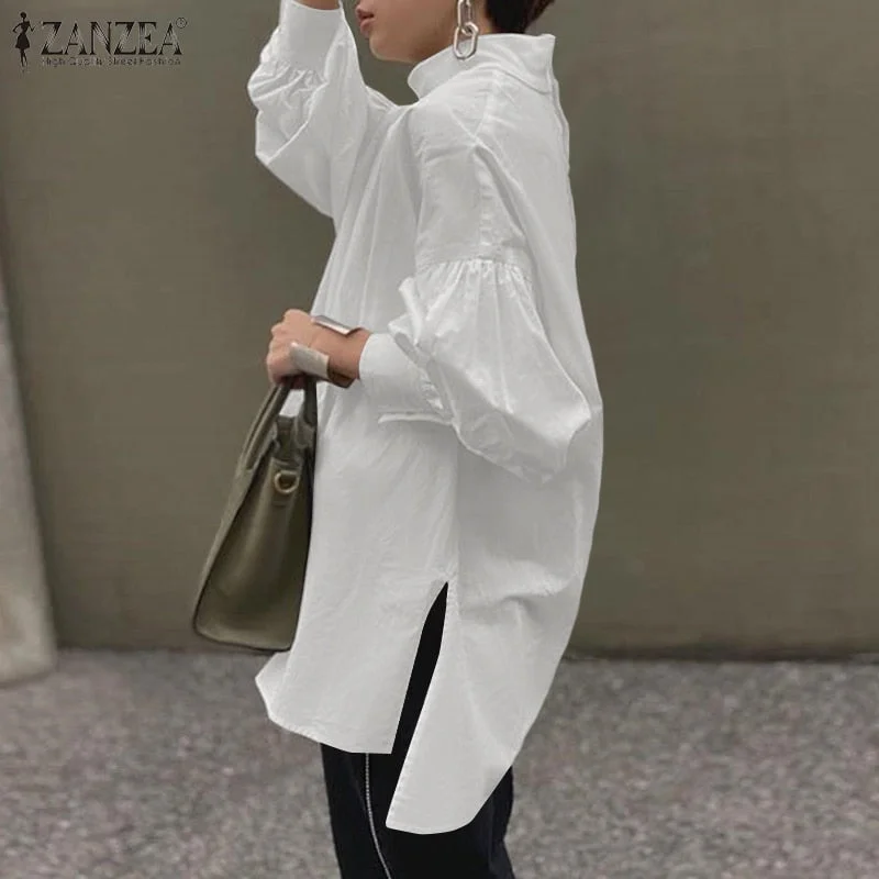 ZANZEA Fashion Elegant Buttons Down Solid Shirts Women Spring Blouse Casual Long Sleeve Tunic Tops Loose Work Blusas Femininas 7
