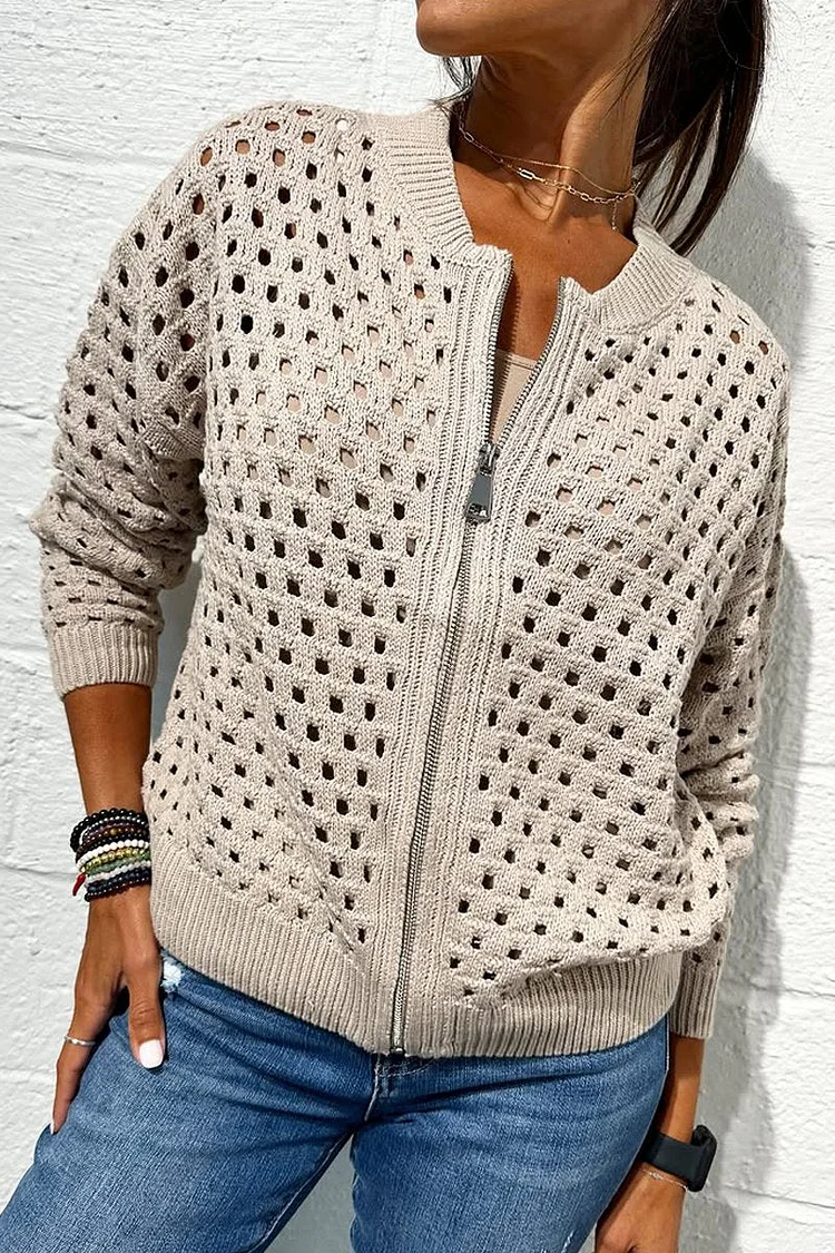 ✨Women's Hollow Knit Zipper Jacket 