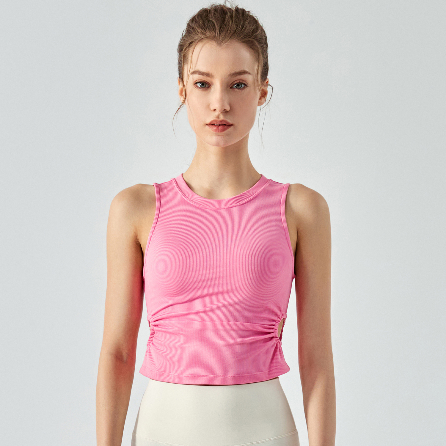Hergymclothing Wild Rose Pink women's fashion sports vest stretchable workout polyester spandex tank tops with built in pads online shopping