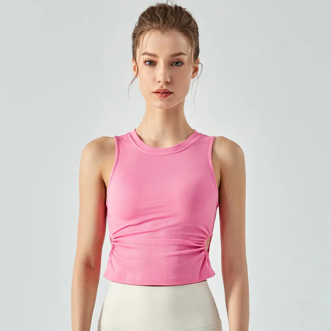 Hergymclothing Wild Rose Pink women's fashion sports vest stretchable workout polyester spandex tank tops with built in pads online shopping