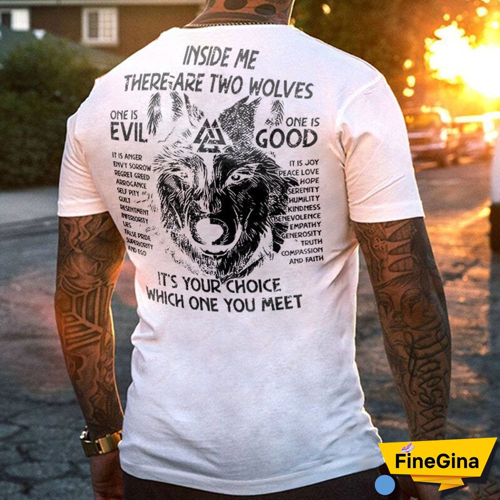 Blue Viking Inside Me There Are Two Wolves Mens Letter Print Gym Tee