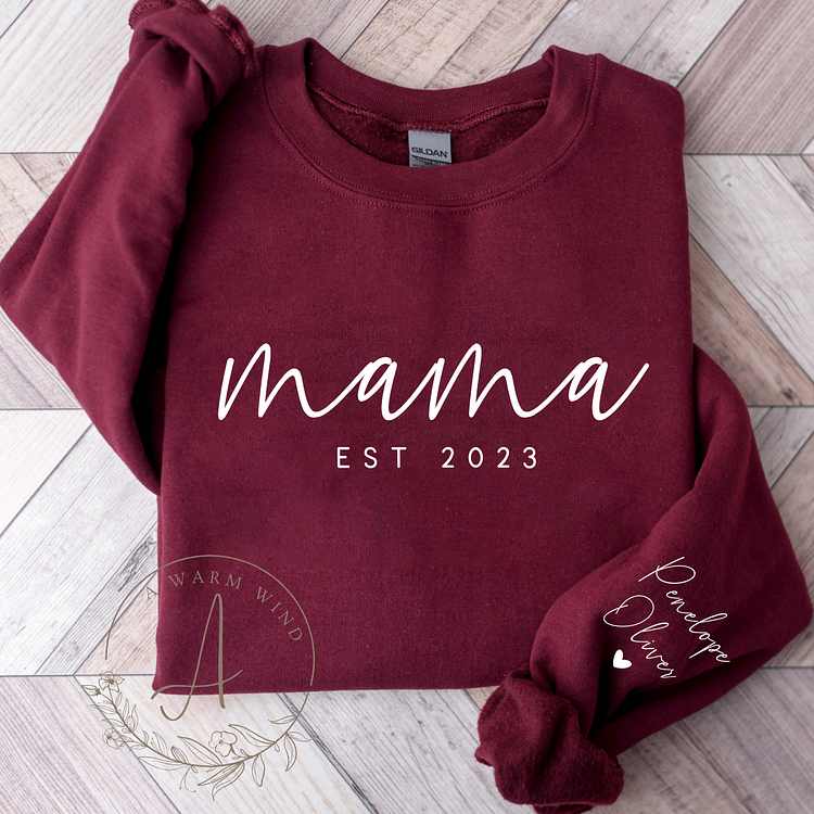 トップス mama Minimalist Mama Sweatshirt with Date and Children Name