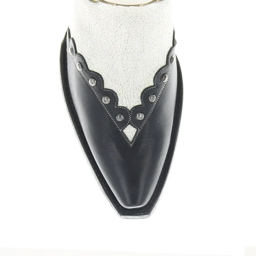 Black & White Studded Women's Western Boots with Colorful Butterfly