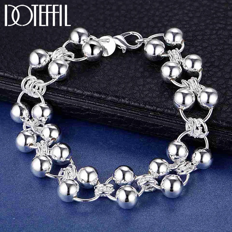 DOTEFFIL 925 Sterling Silver Round Smooth Full Bead Bracelet For Women Jewelry