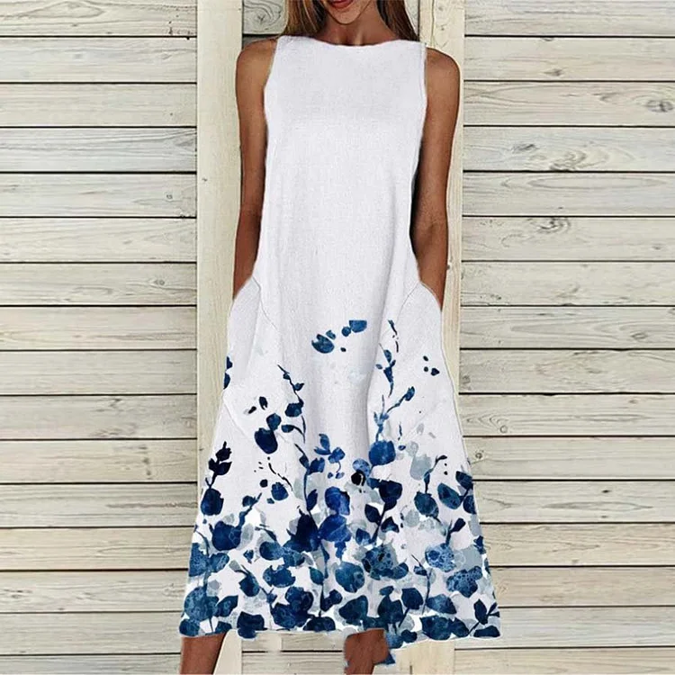 Floral Print Women's Casual Pocket Sleeveless Dress