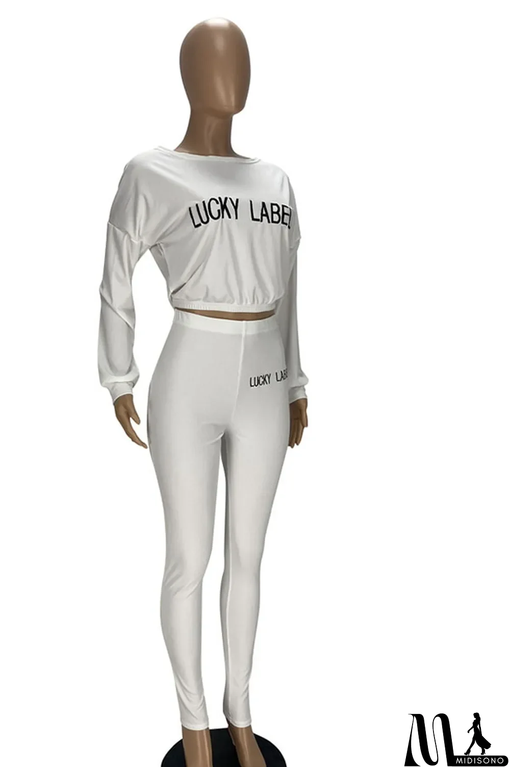 MidiSono - White Fashion Casual Pit Article Fabrics Letter Embroidered Boat Neck Two Pieces