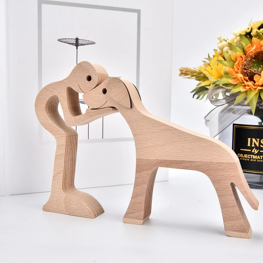 Family Puppy Wood Dog Craft Figurine Desktop Table Ornament Carving Model Creative Home Office Decoration Love Pet Dropshipping