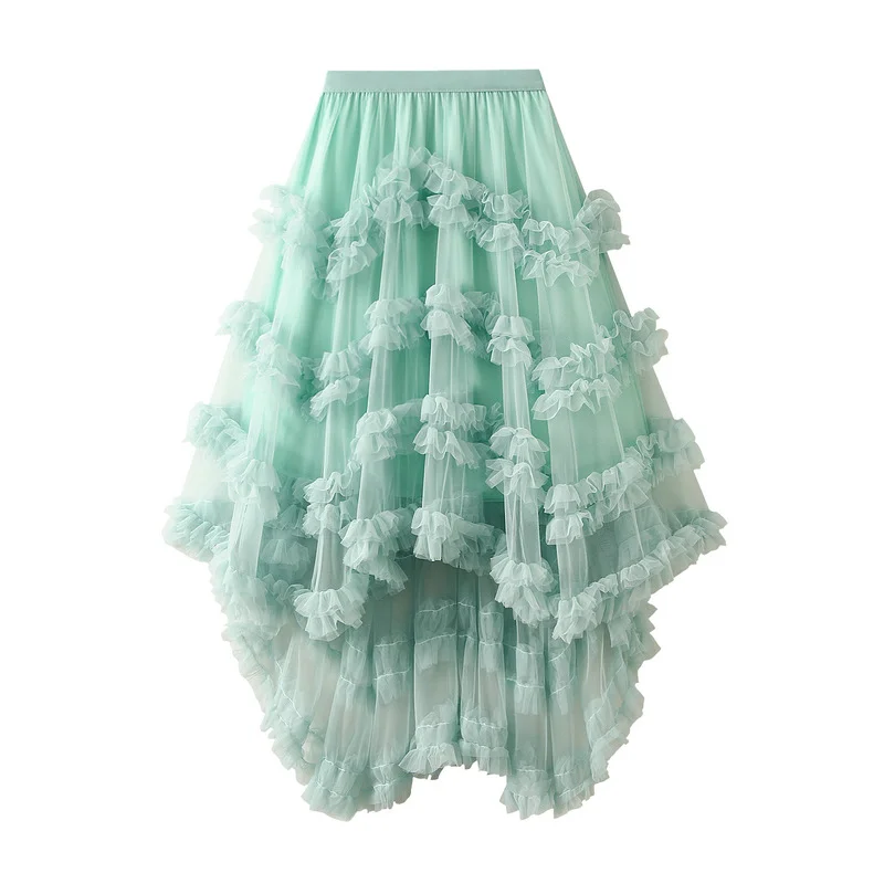 Nigikala Nigikala Skirt Candy Loose Waist Fairy Net Yarn Skirt Fluffy Irregular Lotus Leaf Side Cake Skirt 1376