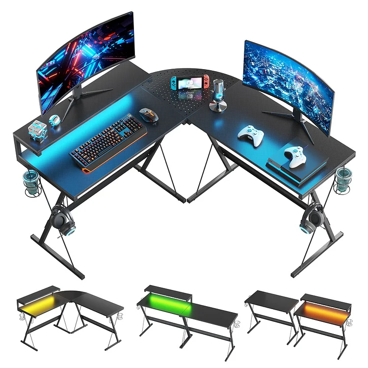 Bestier 55 inch Gaming Desk L Shaped Carbon Fiber