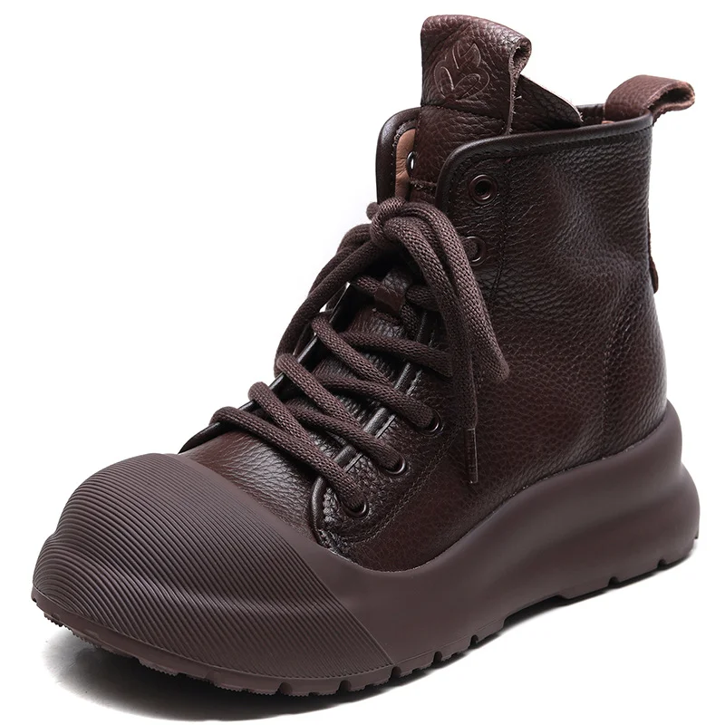 Yyvonne Cowhedular Retro Martin Boots Women 2025 Autumn And Winter New Set Of Leisure Short Boots With Round Head High-Top Shoes