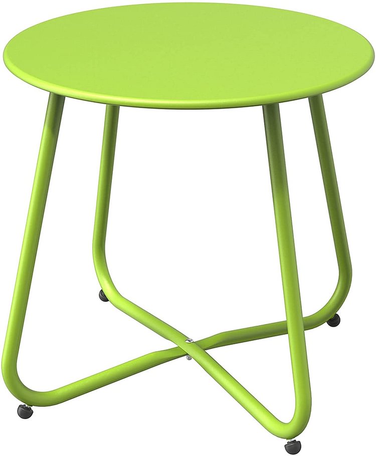 Steel Patio Side Table, Weather Resistant Outdoor Round End Table (Lime Green)