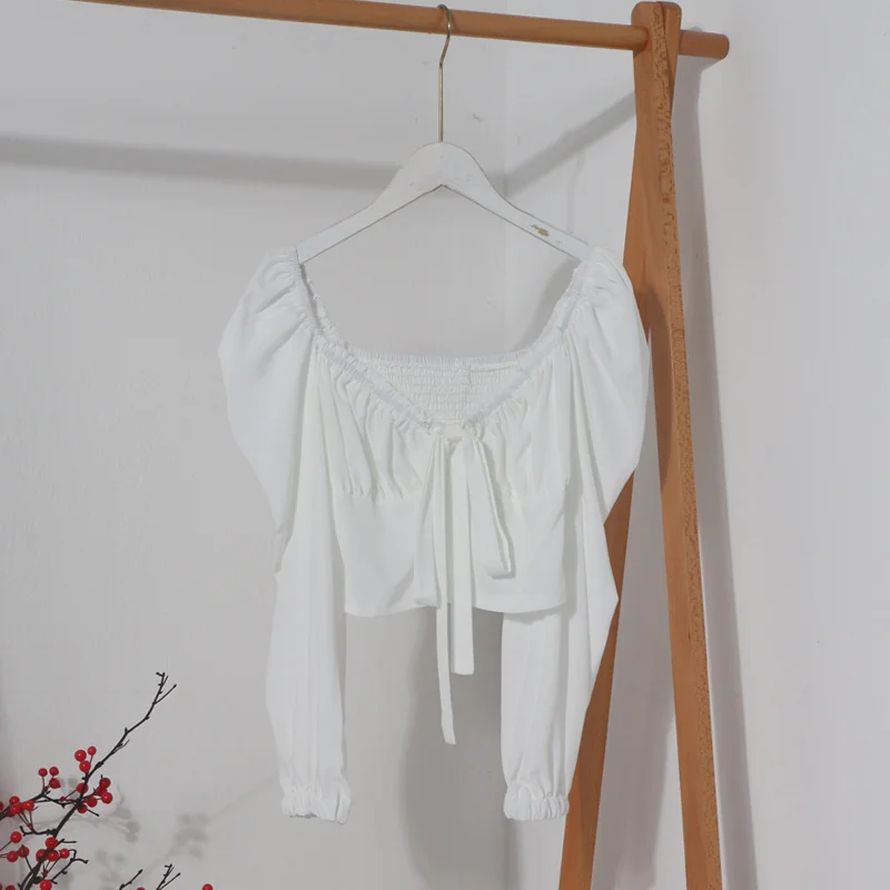 Churchf Telding Bow Collar Long Sleeve Shirt Short Umbilly Pure Lust Wind Shoulder Coat 8829