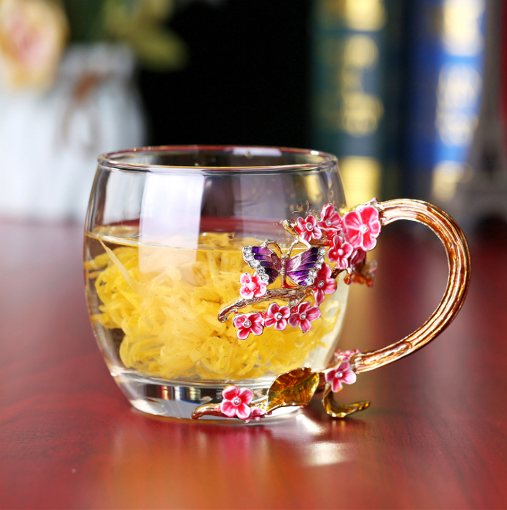 Colorful Enamel Household Heat-Resistant Glass Flower Tea Cup