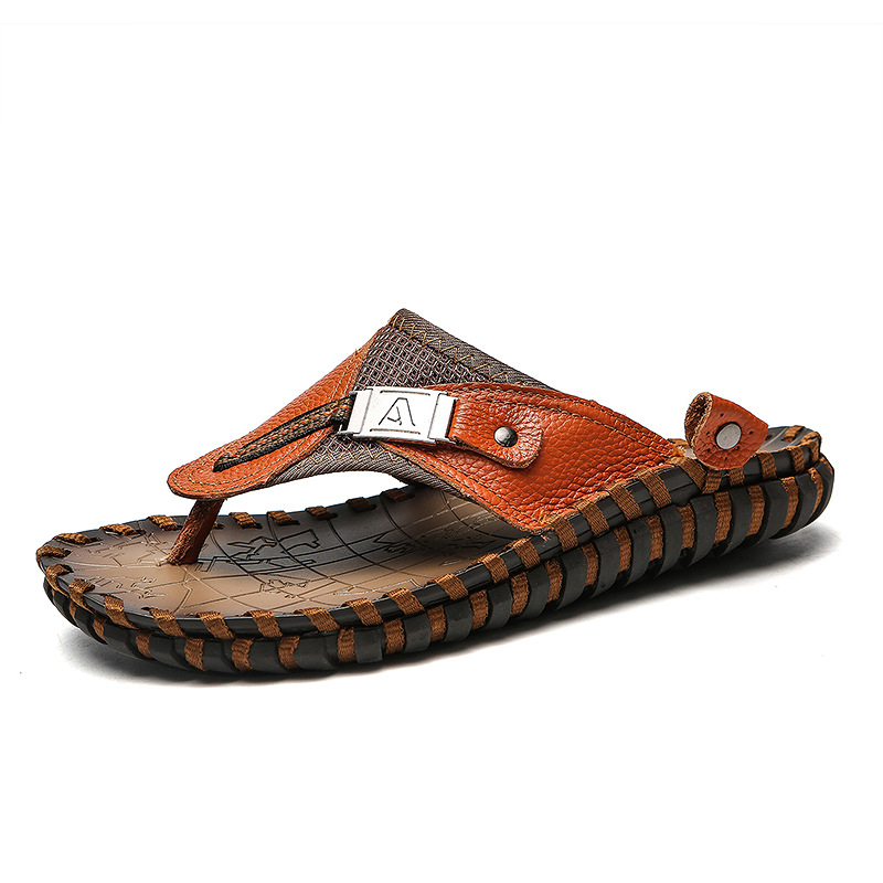 Men's Genuine Leather Handmade Vintage Flip Flops Casual Sandals | ARKGET