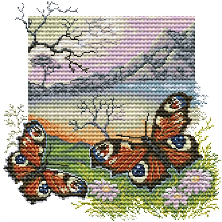 Joy Sunday Two Butterflies 14CT Stamped Cross Stitch 37*38CM