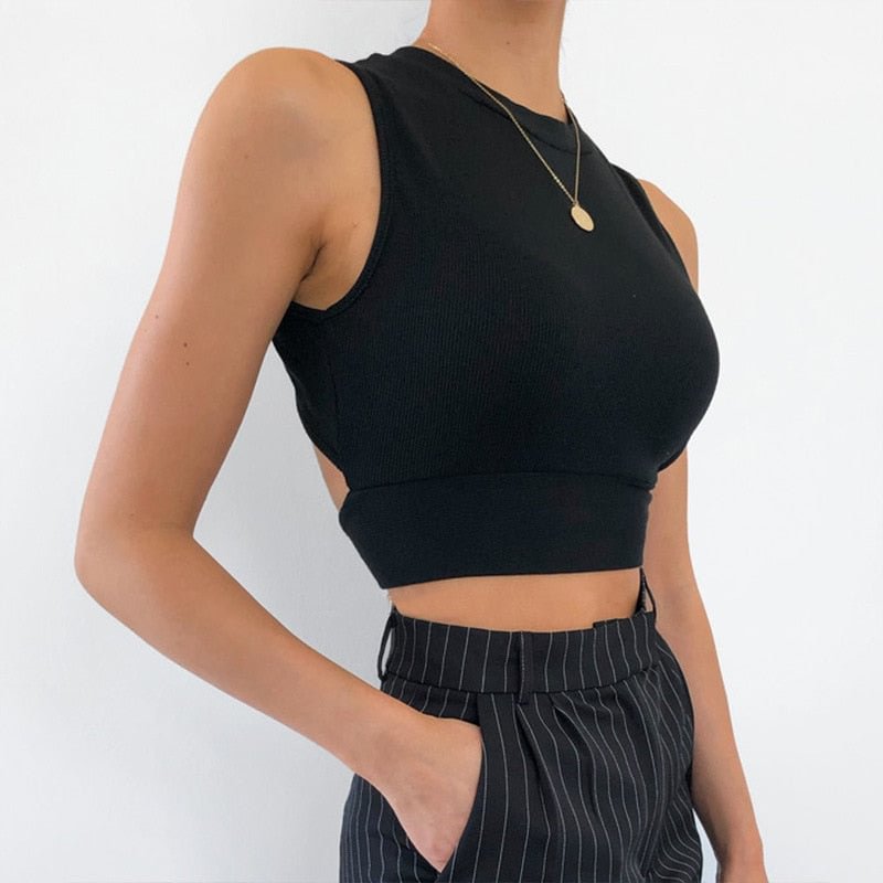 Sexy backless women tank top bandage slim crop top summer 2022 casual streetwear tops solid cotton soft criss cross top