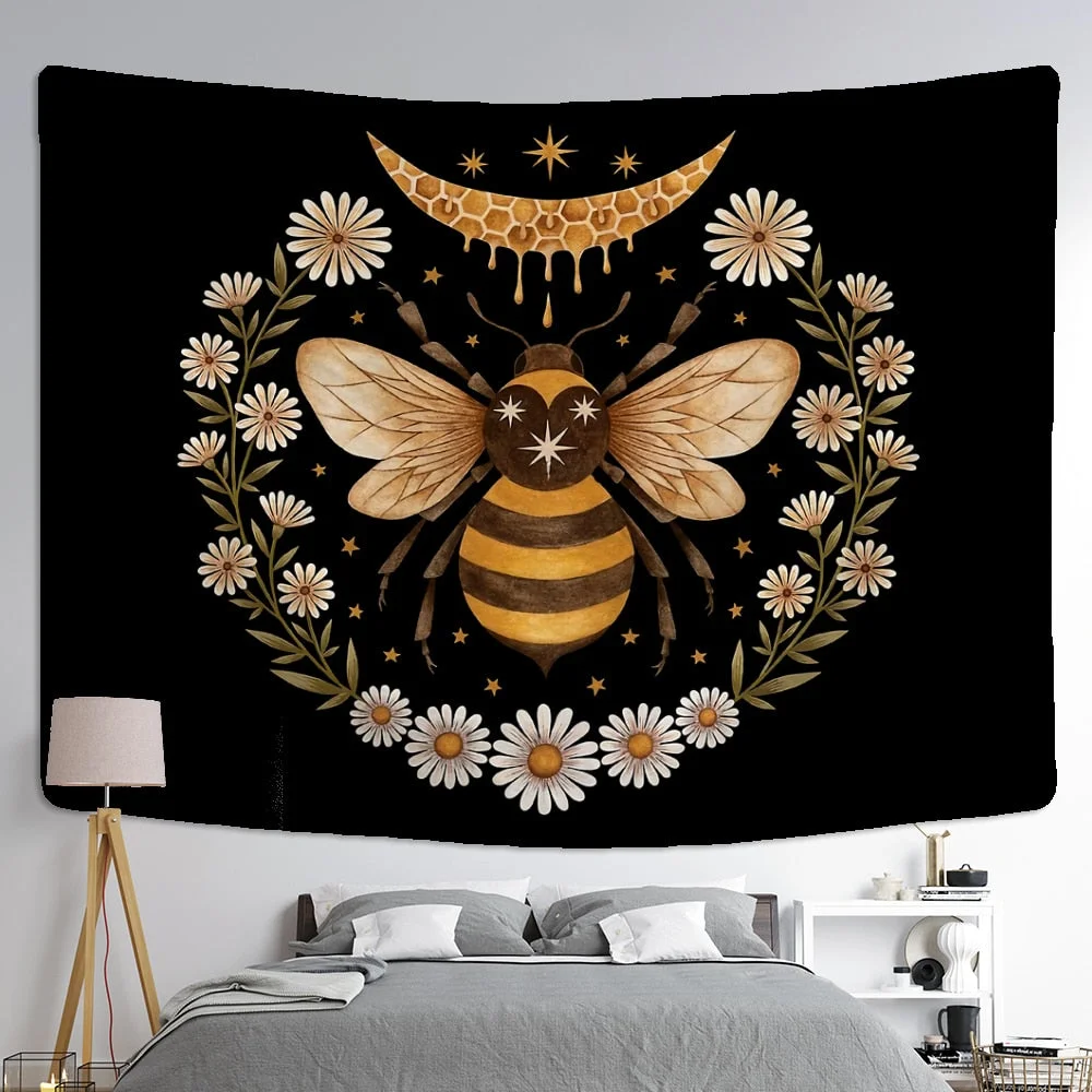 Bee Floral Tapestry Wall Hanging Daisy Bohemian Hippie Witchcraft Plant Bedroom Ins Style Dormitory Home Decor
