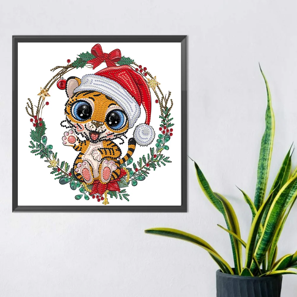 Diamond Painting - Partial Special Shaped Drill - Christmas Tiger(Canvas|30*30cm)