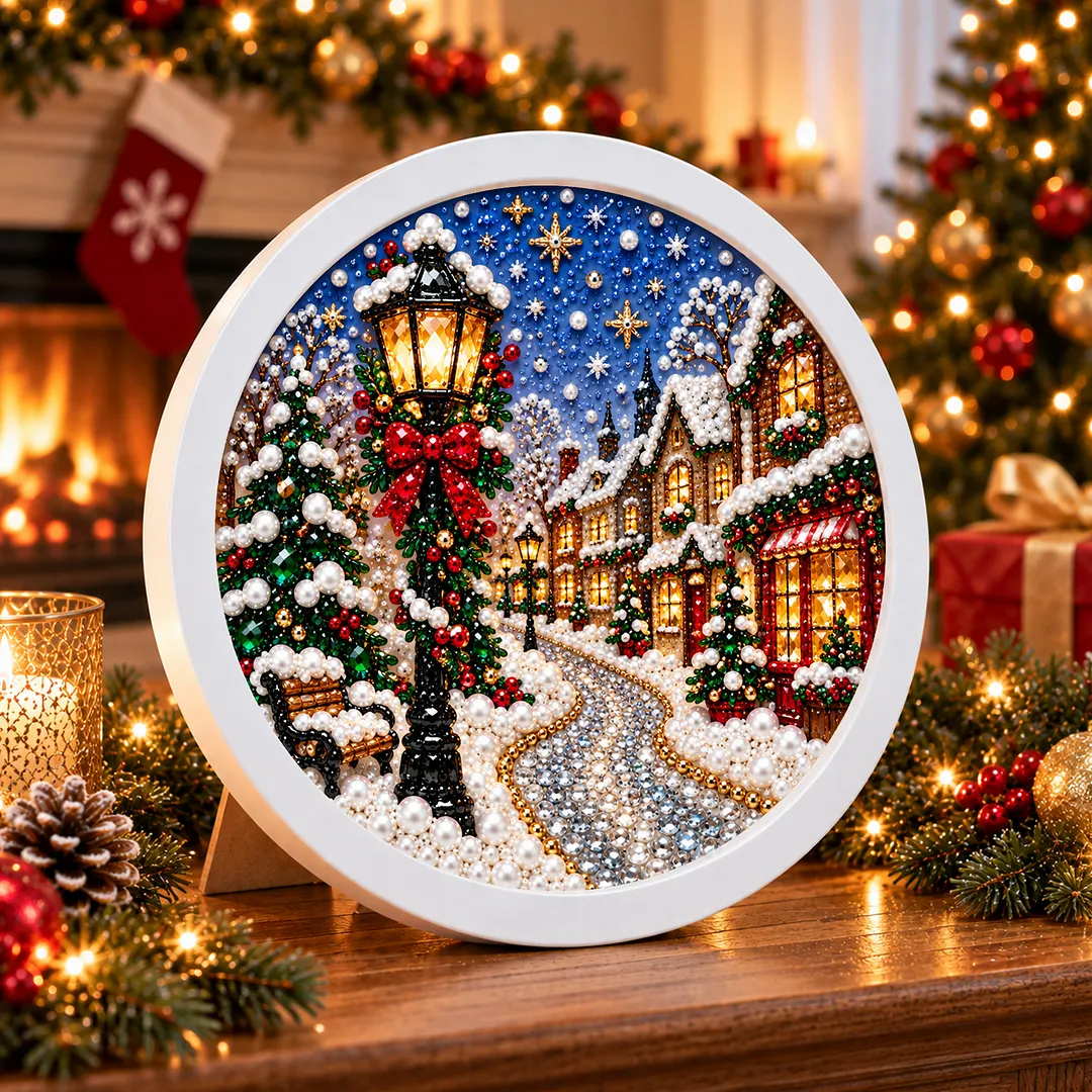 Framed 5D Diamond Painting Kit Holiday Village Scene 7.87x7.87in