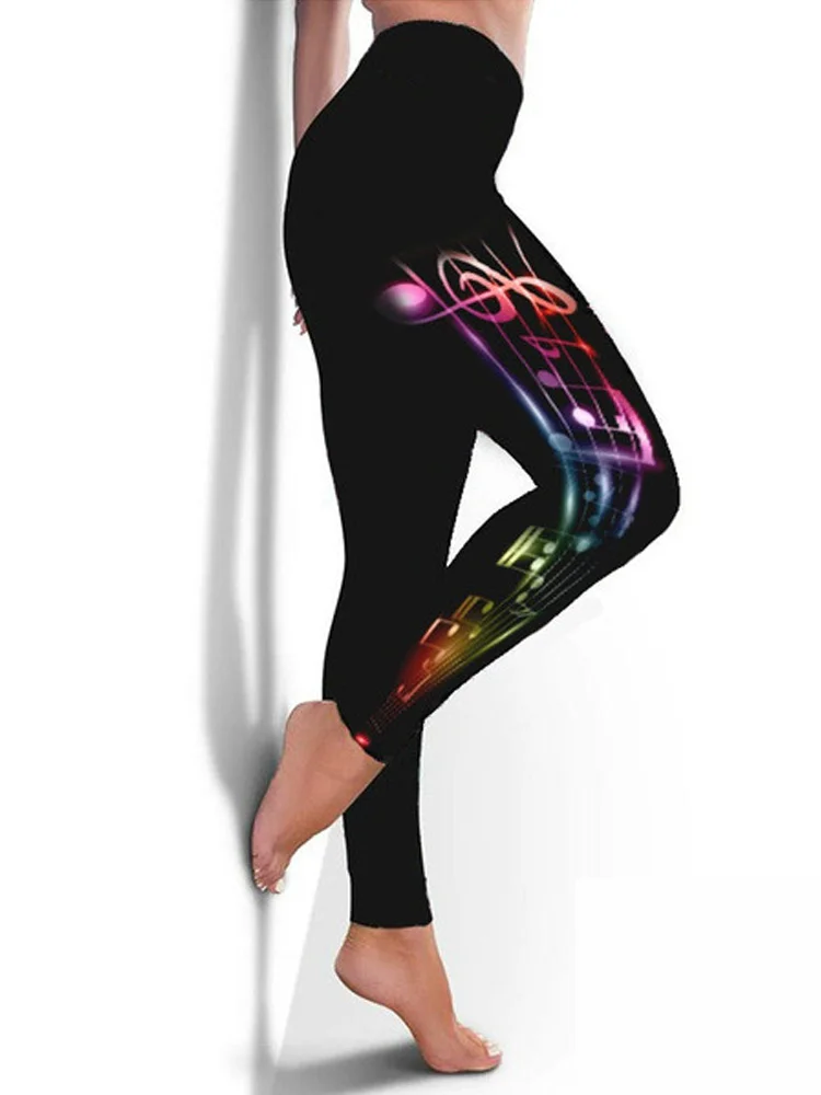 Colorful Music Notes Print Casual Leggings