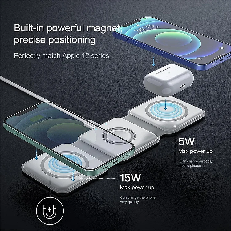 Magnetic Foldable Wireless Charger is Suitable For Apple Huawei Watch Headset Wireless Charging Stand