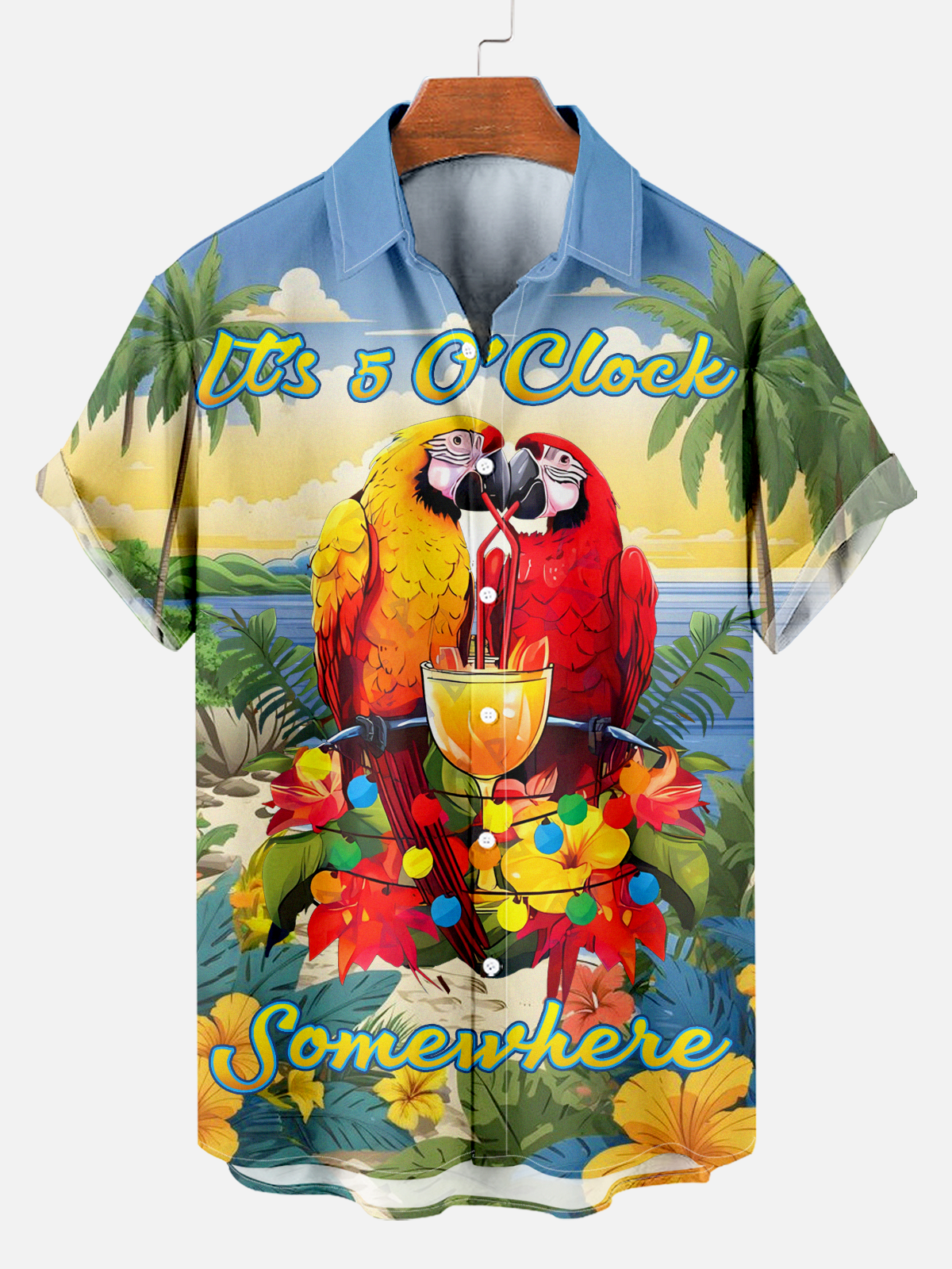 Men's Hawaiian Vacation Floral Cartoon Agave Print Shirt PLUSCLOTHESMAN