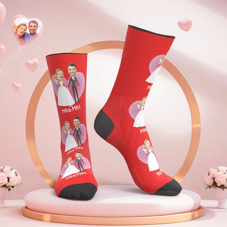 Custom Face Wedding Socks Heart Wedding Gift Wedding Dress