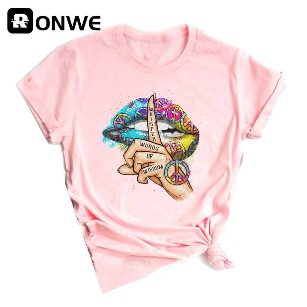 Women Lips Watercolor Graphic T Shirt Girl Base O-neck Sexy Black Tees Kiss Lip Funny Whisper Words Girls Tshirt,Drop Ship