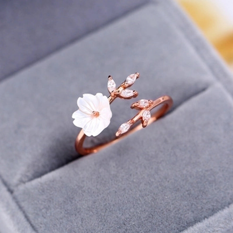 Minimalist Flower Copper Inlay Zircon Open Ring 1 Piece