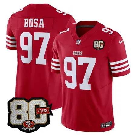 Youth San Francisco 49ers #97 Nick Bosa Red 80 Anniversary Vapor F.U.S.E. Limited Jersey