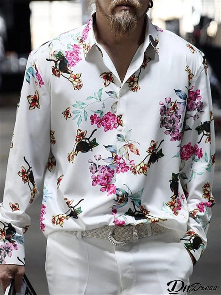 Male Hawaii Style Floral Printed Vacation Beach Shirts