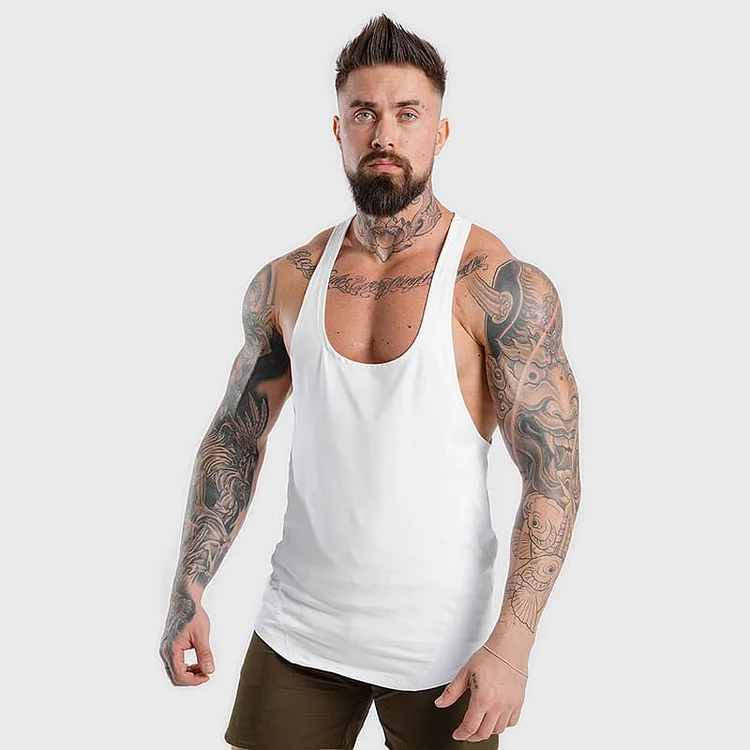 PASUXI Men's Lightweight Elastic Breathable Fitness Vest Solid Color Spliced Design for Sports huanwei