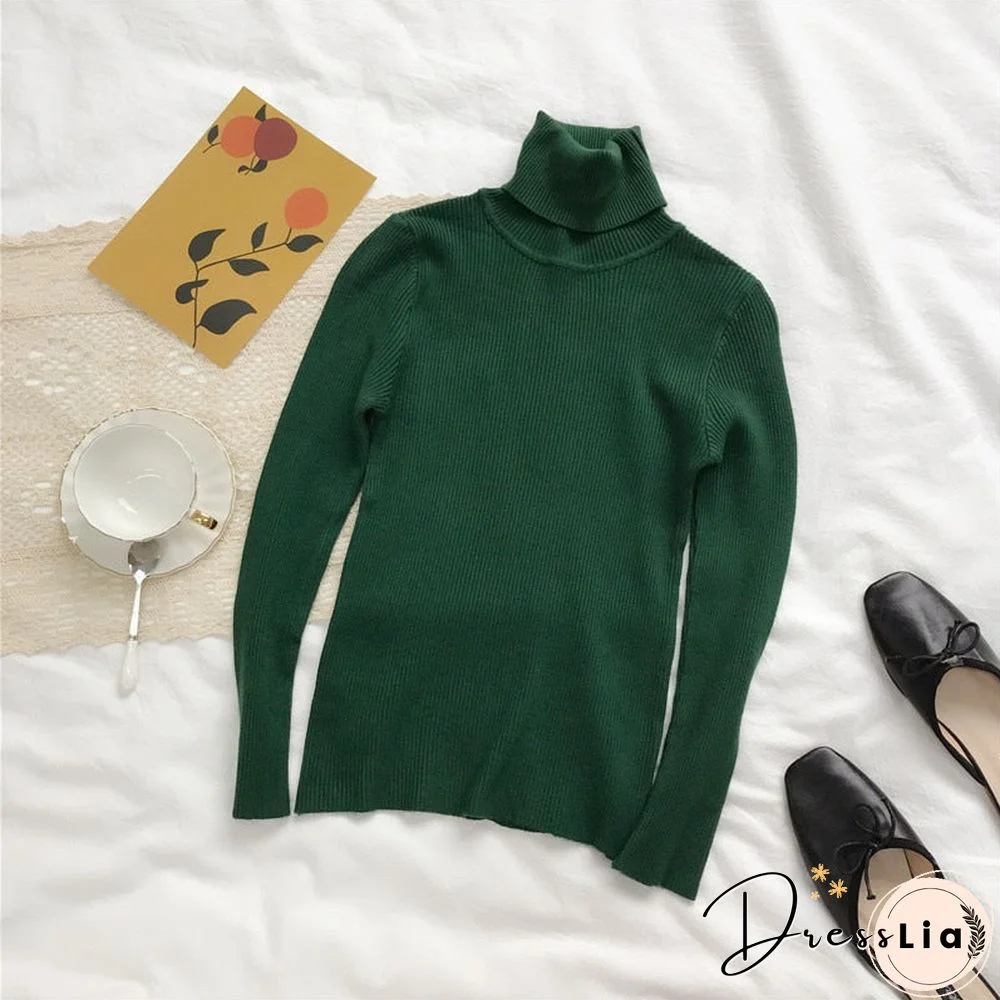 Autumn Winter Thick Sweater Women Knitted Ribbed Pullover Sweater Long Sleeve Turtleneck Slim Jumper Soft Warm Pull Femme