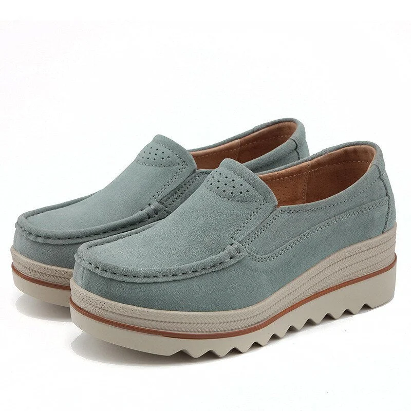 Spring Women Flats Shoes Platform Sneakers Slip On Flats Leather Suede Ladies Loafers Moccasins Casual Shoes Women Creepers 365