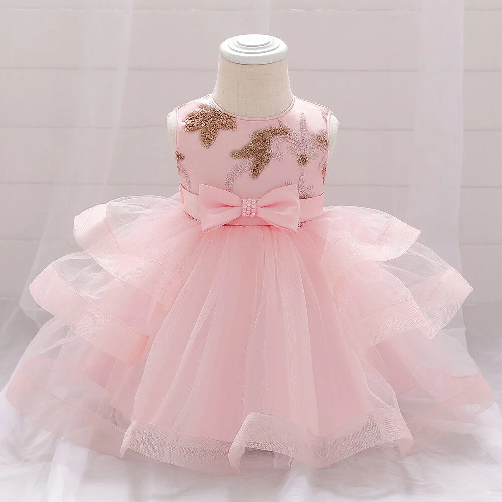 Infant Sequin Bow Dress for Girl Baby Christening First 1st Birthday Dress Party Baptism White Dresses for Baby Toddler Vestido