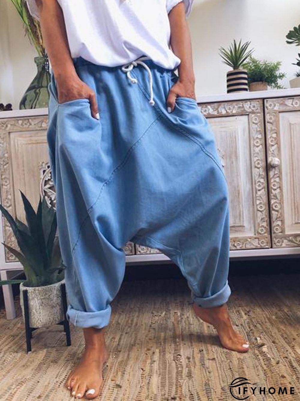 Cotton-Blend Patchwork Vintage Sports Pants | IFYHOME