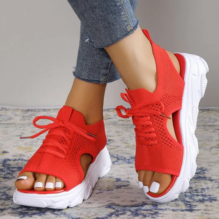 Breakj Breakj Sports Sandals Women 2025 Summer New Thick-Soled Flying Soft Base Leisure Flat Bottom Hollow Fish Mouth Beach Sandals