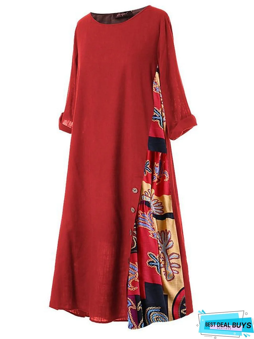 Women's Swing Dress Maxi Long Dress - 3/4 Length Sleeve Print Spring & Summer Hot Casual Holiday Vacation Dresses Loose Red Yellow Wine Army Green Navy Blue Gray L
