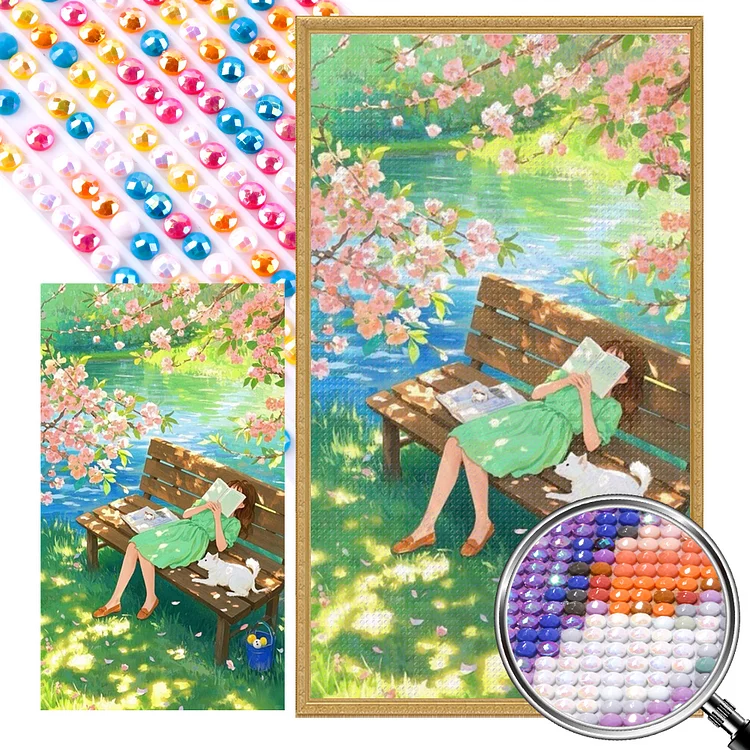 Bench Girl 40*70CM (Canvas) Full AB Round Drill Diamond Painting gbfke