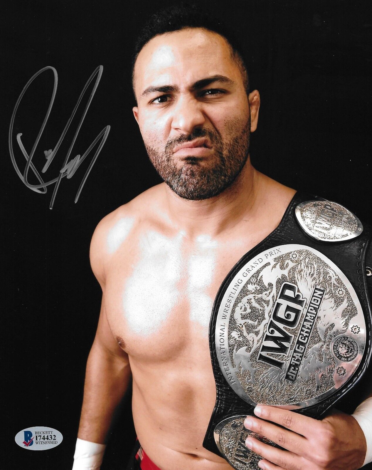 Rocky Romero Signed 8x10 Photo Poster painting BAS COA New Japan Pro Wrestling IWGP Belt Picture